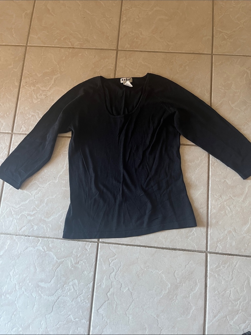 bebe Black Scoop Neck 3/4 Sleeve Top